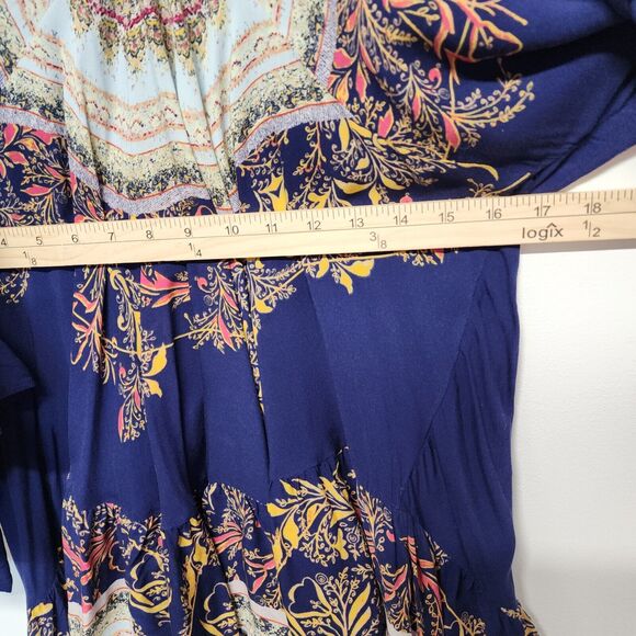 Free People Bohemian Tunic Top Size S V-Neck High Low Flare Sleeve Sunset Dreams - Picture 10 of 16